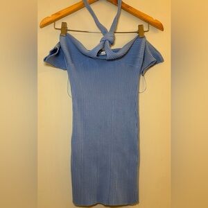 ZARA Blue Ribbed Off-Shoulder Dress